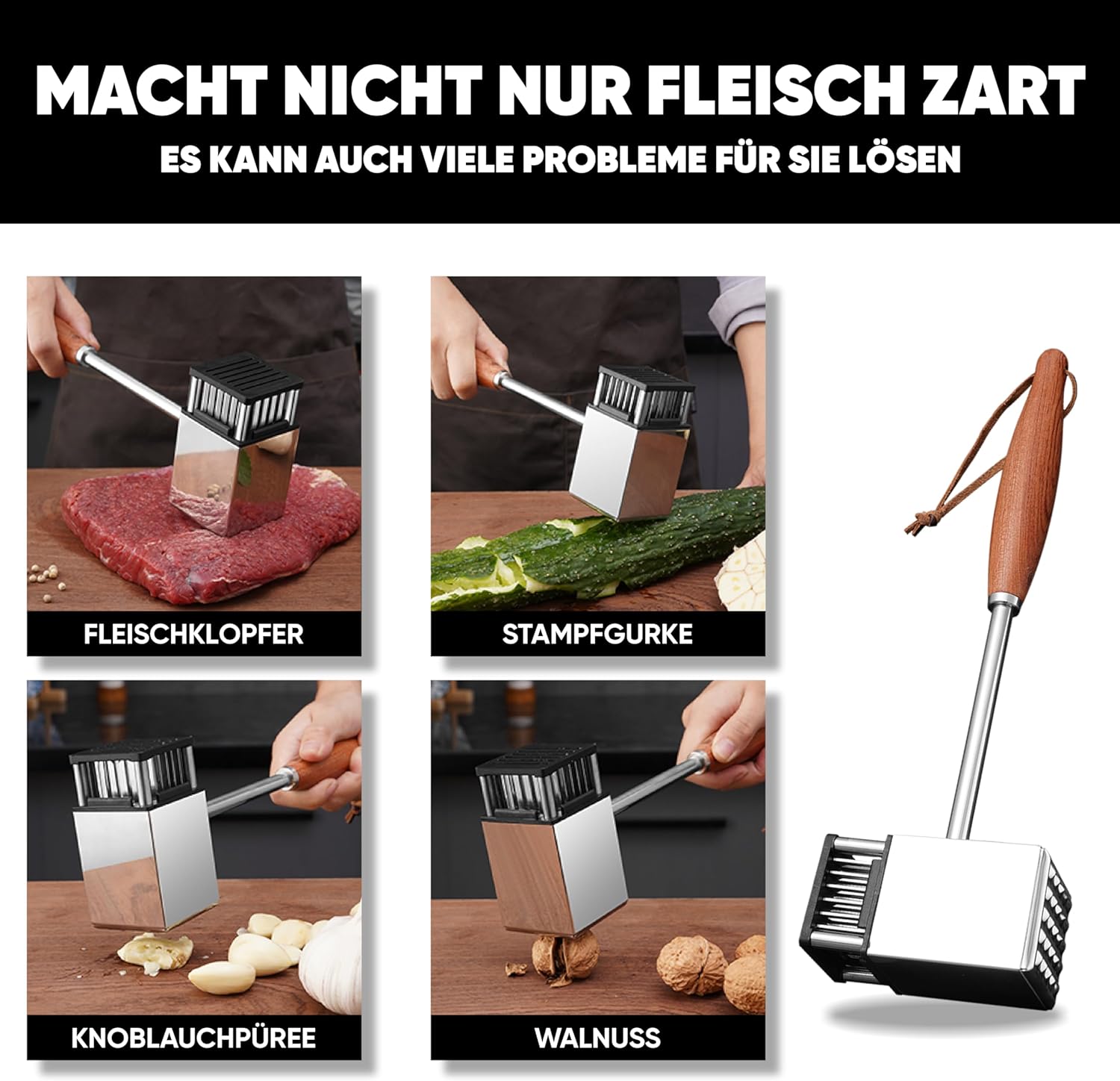 ZAIGON Fleischklopfer, Fleischklopfer aus Edelstahl